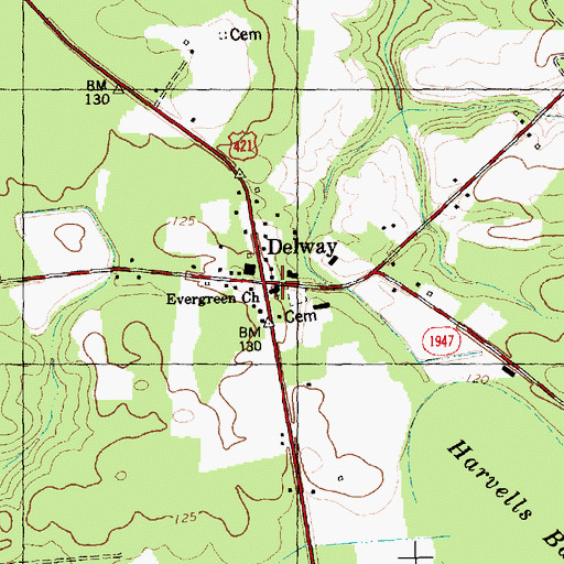 Topographic Map of Evergreen Church, NC