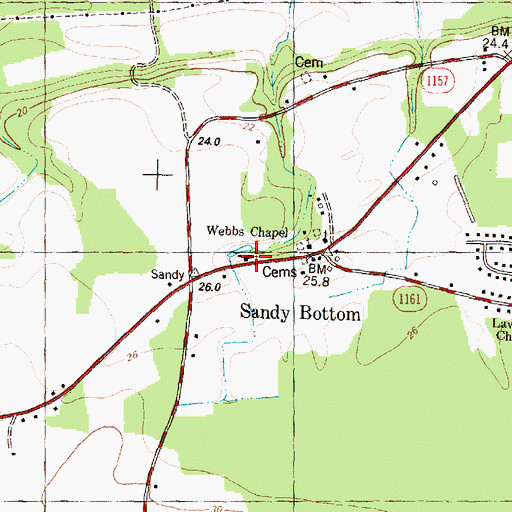Topographic Map of Webbs Chapel, NC