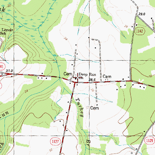 Topographic Map of Deep Run Church, NC