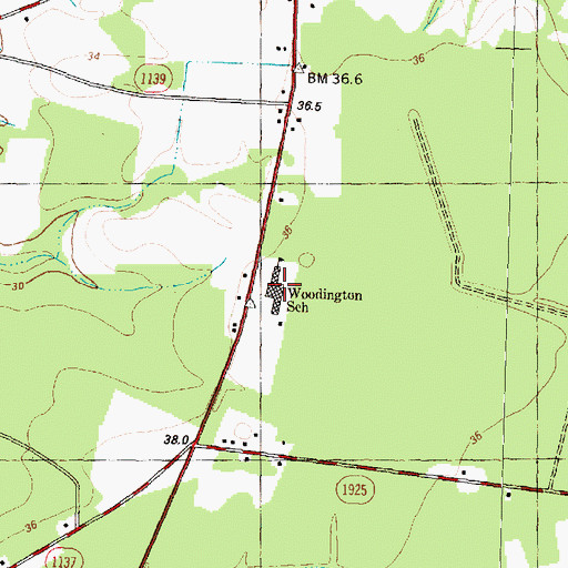 Topographic Map of Woodington School, NC