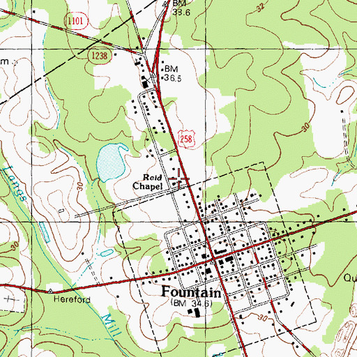 Topographic Map of Reid Chapel, NC
