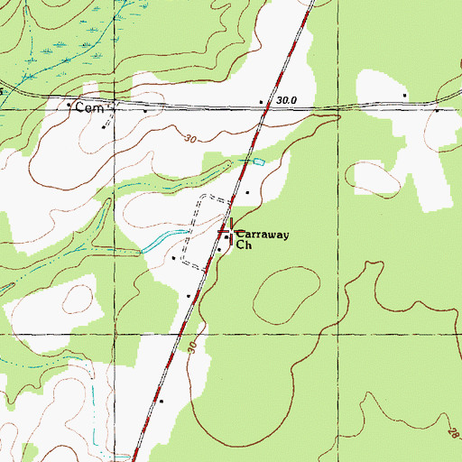 Topographic Map of Carraway Church, NC