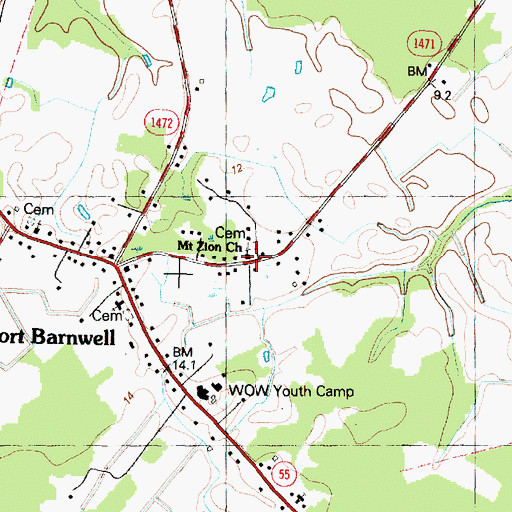 Topographic Map of Mount Zion Church, NC