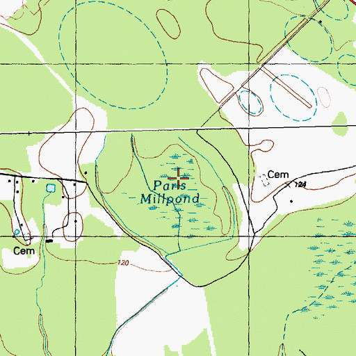 Topographic Map of Paris Millpond, NC