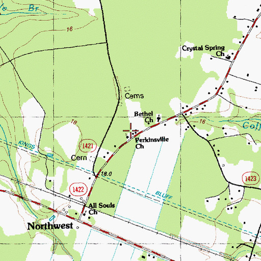 Topographic Map of Perkinsville Church, NC
