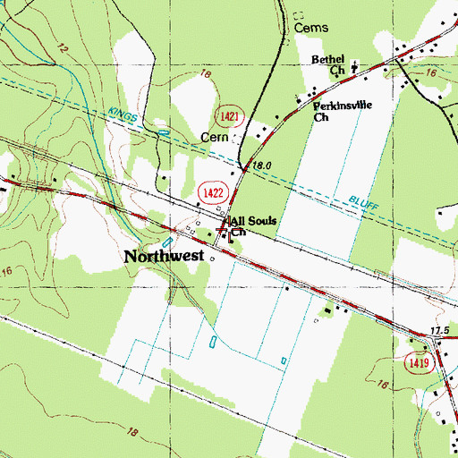 Topographic Map of All Souls Church, NC