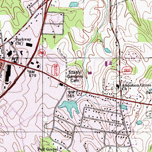 Topographic Map of Stanly Gardens Cemetery, NC