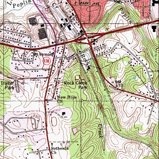 Topographic Map of Rock Creek Park, NC