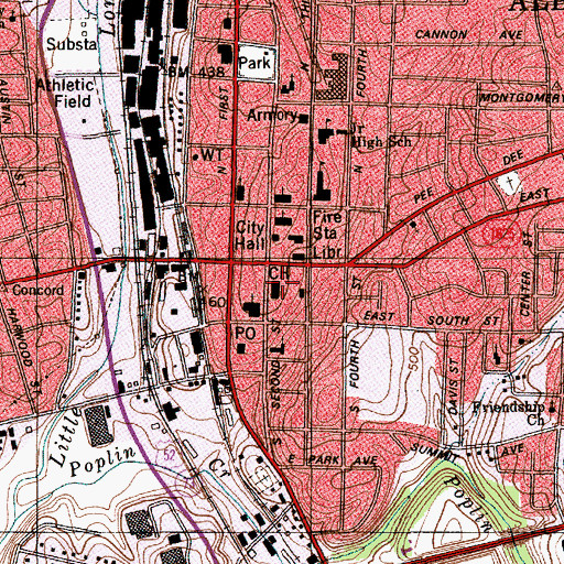 Topographic Map of Stanly County Court House, NC