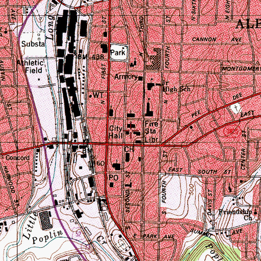 Topographic Map of Albemarle City Hall, NC