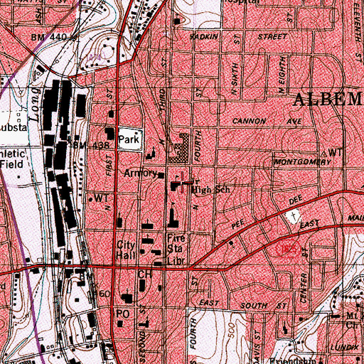 Topographic Map of Albemarle Junior High School, NC