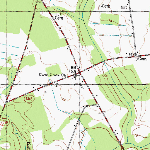 Topographic Map of Coras Grove Church, NC