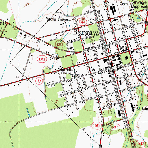 Topographic Map of Harrells Chapel, NC