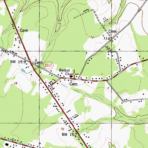 Topographic Map of Bethel Church, NC