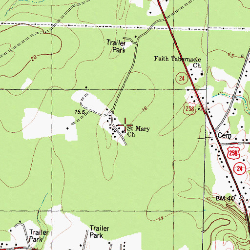 Topographic Map of Saint Mary Church, NC