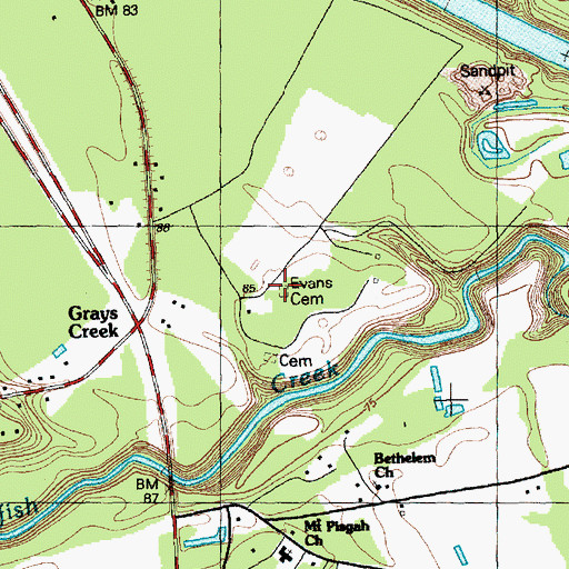 Topographic Map of Evans Cemetery, NC