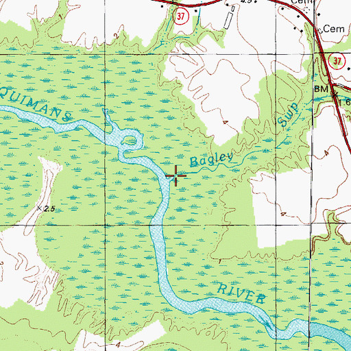 Topographic Map of Bagley Swamp, NC