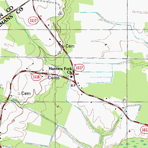 Topographic Map of Hunters Fork Church, NC