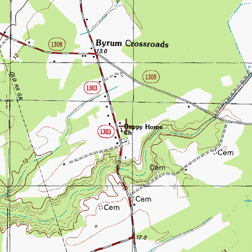 Topographic Map of Happy Home Church, NC