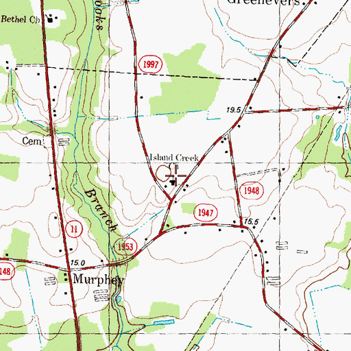 Topographic Map of Island Creek Church, NC