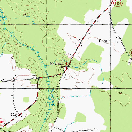 Topographic Map of Mount Olive Church, NC