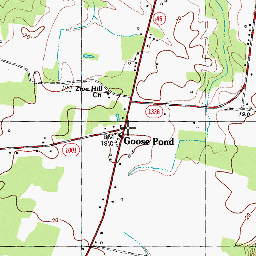 Topographic Map of Goose Pond, NC