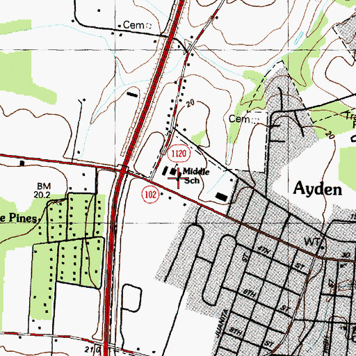 Topographic Map of Ayden Middle School, NC