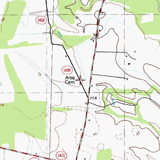 Topographic Map of Artis Cemetery, NC