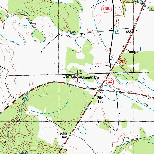 Topographic Map of Harnett Church, NC
