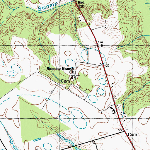 Topographic Map of Running Branch Church, NC