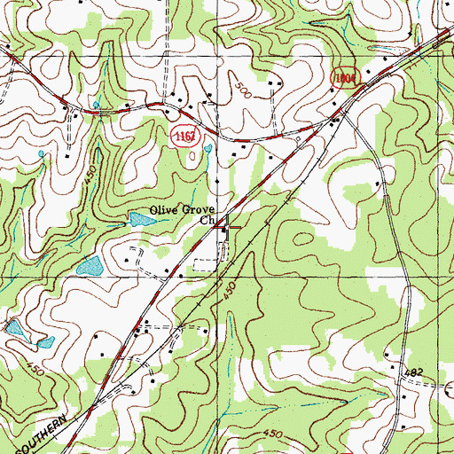 Topographic Map of Olive Grove Church, NC