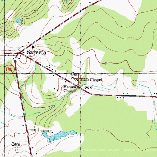 Topographic Map of Grim Chapel, NC