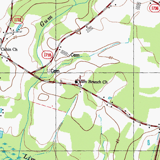 Topographic Map of Gum Branch Church, NC