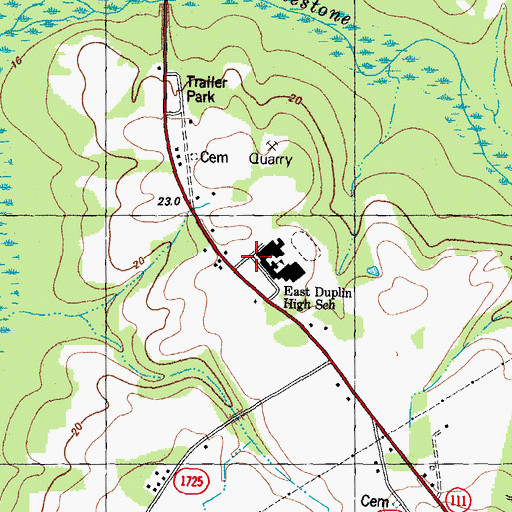 Topographic Map of East Duplin High School, NC