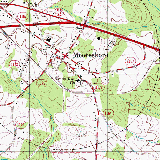 Topographic Map of Sandy Run Baptist Church, NC
