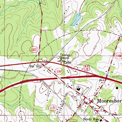 Topographic Map of Youngs Chapel, NC