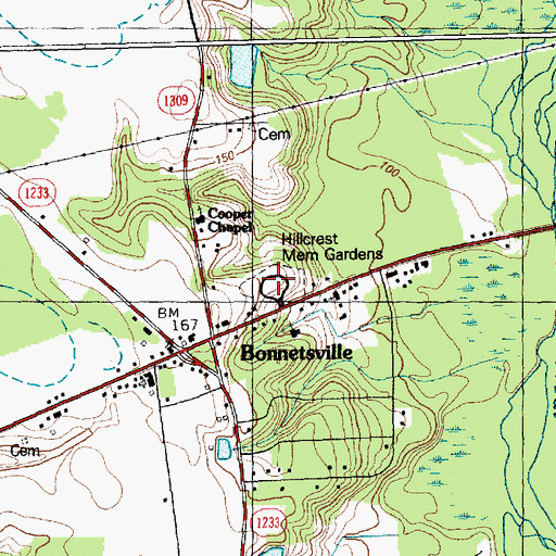 Topographic Map of Hillcrest Memorial Gardens, NC