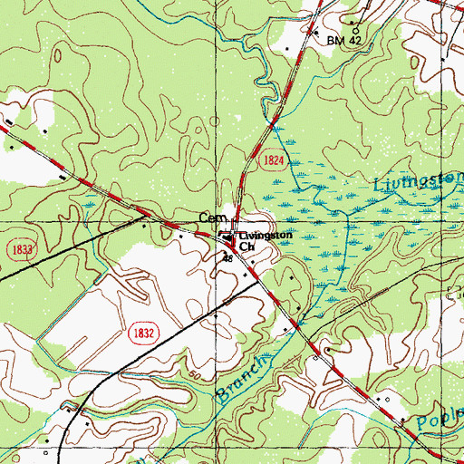 Topographic Map of Livingston Church, NC