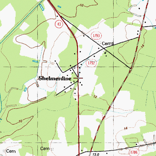 Topographic Map of Shelmerdine, NC