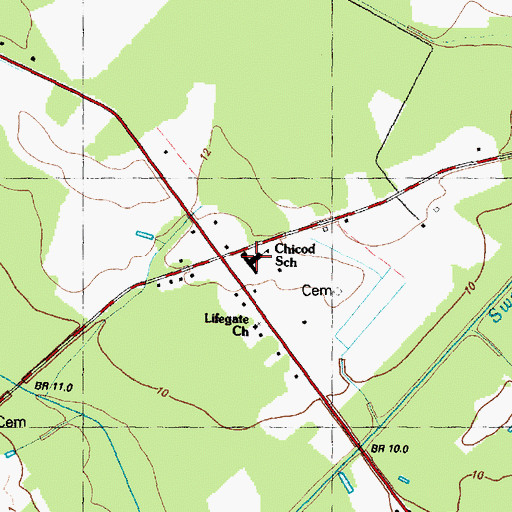 Topographic Map of Chicod School, NC