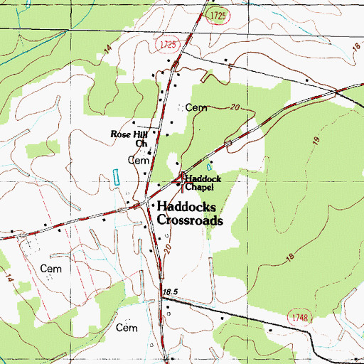 Topographic Map of Haddock Chapel, NC