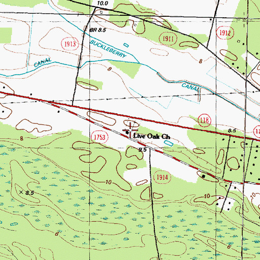Topographic Map of Live Oak Church, NC