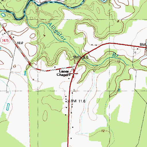 Topographic Map of Lanes Chapel, NC