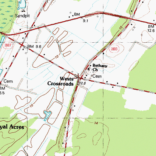 Topographic Map of West Crossroads, NC