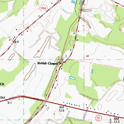 Topographic Map of British Chapel, NC