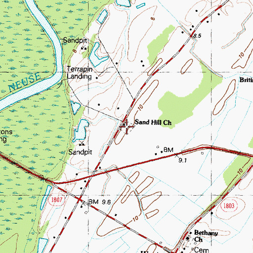 Topographic Map of Sand Hill Church, NC