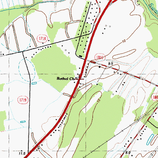 Topographic Map of Bethel Church, NC