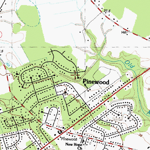 Topographic Map of Pinewood, NC