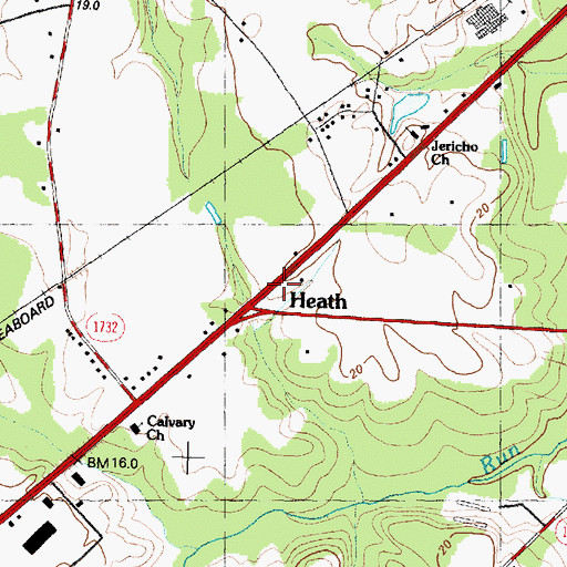 Topographic Map of Heath, NC