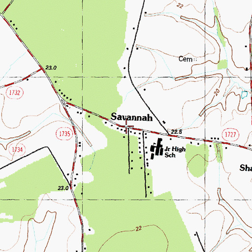 Topographic Map of Savannah, NC